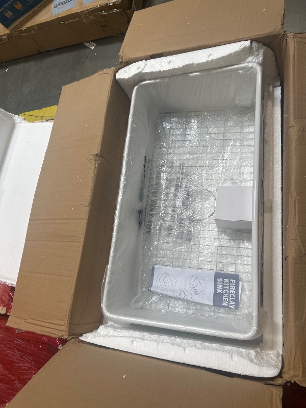 Photo 1 of ****FACTORY SEALED***HOMLYLINK White Farmhouse Sink 33 x 18 Inch, Large Firecaly Apron Front Undermount Farm Sink Heavy Duty Single Bowl, with Custom Accessories 2 Types, Pure White, for Kitchen