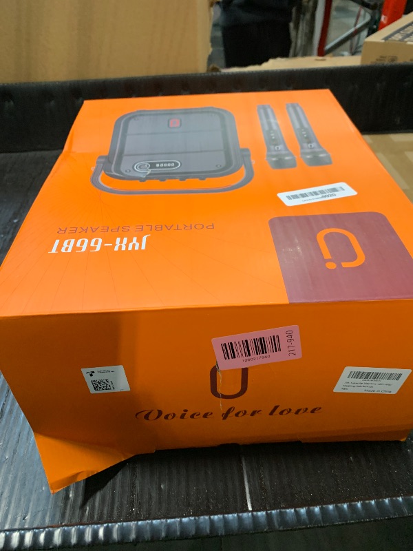 Photo 1 of **USED - MINOR DAMAGE**
JYX Karaoke Machine with 2 Wireless Microphones, Portable Bluetooth Speaker PA System with Shoulder Strap, Subwoofer Support TWS, USB, Radio, AUX, REC, Bass&Treble for Home Party/Meeting/Adults/Kids