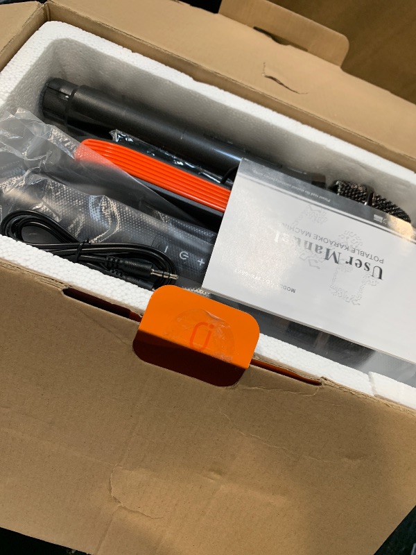 Photo 1 of **USED - MINOR DAMAGE**
JYX Karaoke Machine with 2 Wireless Microphones, Portable Bluetooth Speaker PA System with Shoulder Strap, Subwoofer Support TWS, USB, Radio, AUX, REC, Bass&Treble for Home Party/Meeting/Adults/Kids