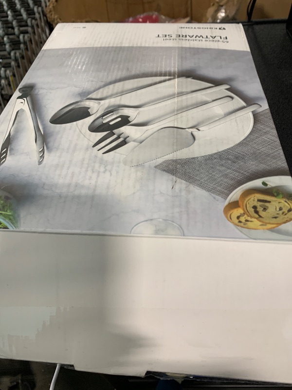 Photo 1 of *missing items* h KINGSTONE Silverware Set With Serving Utensils, 65 Piece Flatware for 12, 18/10 Cutlery With 5 Piece Serving Utensil Set - Modern and Original Design, Dishwasher Safe