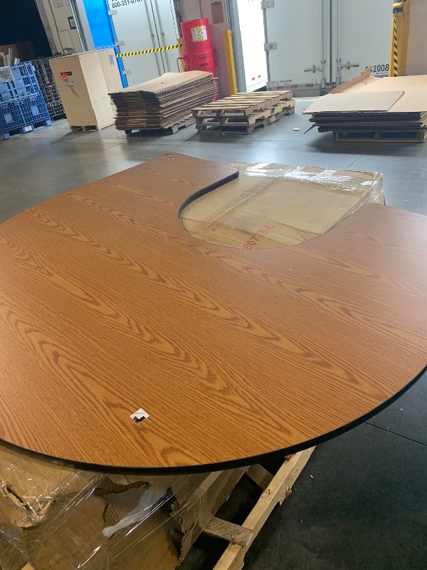 Photo 1 of ***NO LEGS*** Correll 60"x66" Horseshoe Shaped Classroom Activity Table, Height Adjustable (19"-29"), Medium Oak Durable Thermal Fused Laminate, School Furniture, Made in The USA