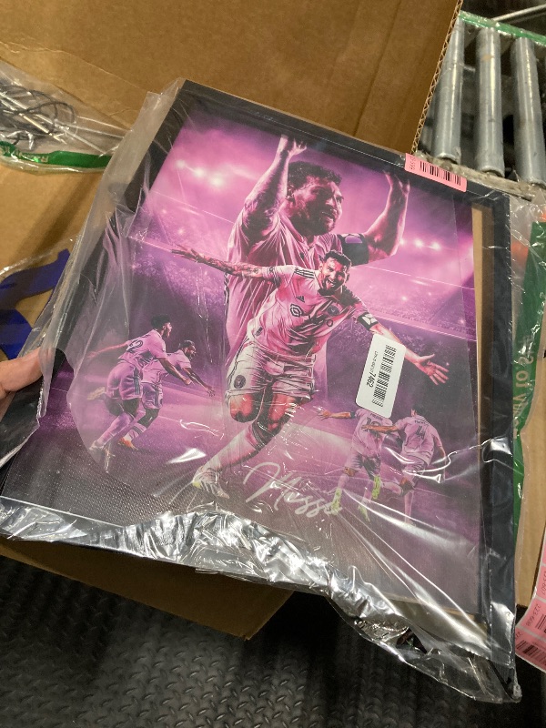 Photo 1 of ***DAMAGE MINOR/ ITS BROKEN*** Black Framed Lionel Messi Signed Poster For Kids Hanging To Room Bedroom Wall Decor-Soccer Superstar Posters Canvas Art Print Picture For Teen Boy Fans Birthday Gifts