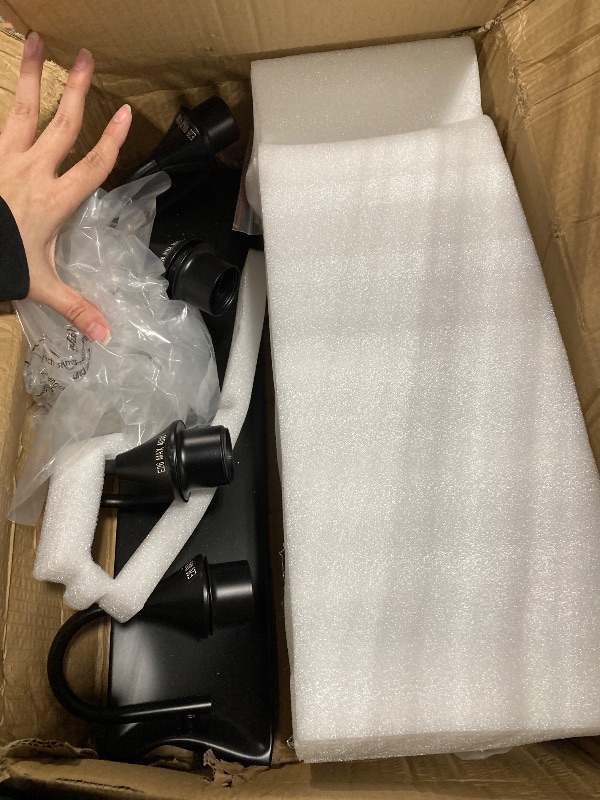 Photo 1 of ****MISSING PART*** AUTELO Black Vanity Lights, 4-Light Bathroom Light Fixtures in Matte Black Finish with Clear Wine Glass, Vanity Lights for Mirror, Modern Wall Sconces for Mirror Kitchen, V9350-4 BK