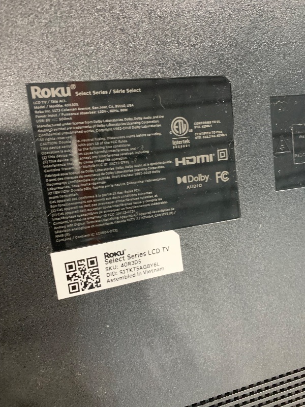 Photo 1 of ***BROKEN TV FINAL SALE NO REFUND NO RETURN*** Roku Smart TV – 40-Inch Select Series, 1080p Full HD TV – Roku TV with Voice Remote – Flat Screen LED Television with Wi-Fi for Streaming Live Local News, Sports, Family Entertainment