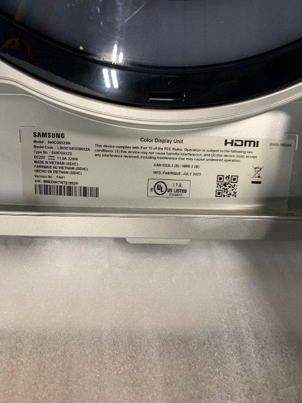 Photo 1 of ***TESTED: WORKS, BUT MINOR DAMAGE (SEE PHOTOS)*** Samsung 49" Odyssey G93SC Series Curved Gaming Monitor, QD-OLED, 240Hz, 0.03ms, DQHD, G-Sync Compatible, FreeSync Premium Pro, Adjustable Stand