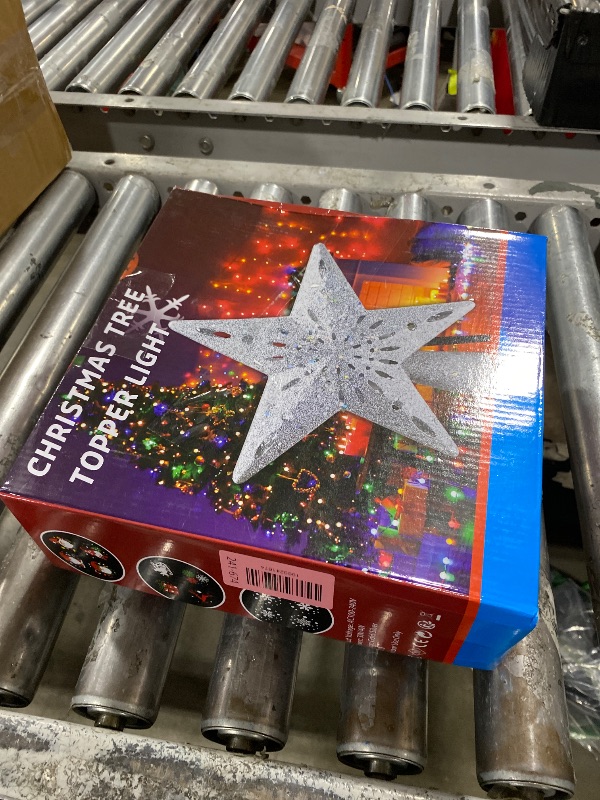 Photo 1 of 10" Christmas Tree Topper Star Lighted with 6 Projection Modes, Light Up Christmas Tree Topper Built-in LED Rotation Light, 3D Glitter Dynamic Projector Tree Top for Xmas Party Decorations Gift