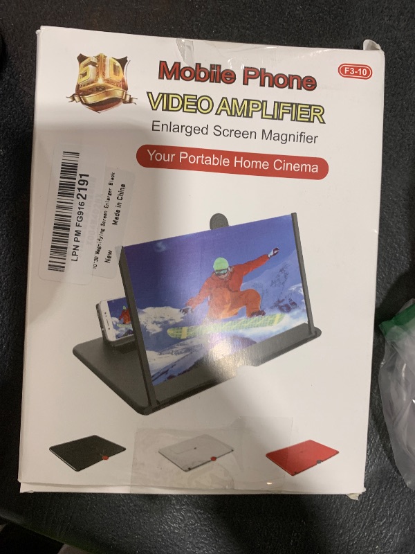 Photo 1 of 10-inch Screen Magnifier, 3D HD Phone Projector for Movies, Videos & Games, Foldable Phone Stand with Screen Magnifier, Compatible with All Smartphones (Black)