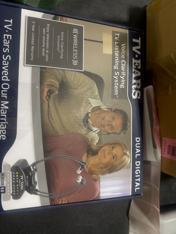 Photo 1 of TV · EARS 5.0 Dual Digital Wireless Headset System for Watching, Includes 2 Headsets & RF Transmitter Compatible with Most TV Brands, Ideal for Seniors & with Hearing Difficulties