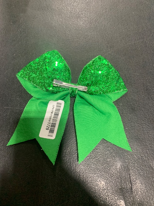 Photo 1 of 1 Pcs 8" Large Sequin Cheer Bows Clips, Cheerleading Glitter Hair Bow with Alligator Clips Hair Accessories for Cheerleaders Football Competition Sports (Green)