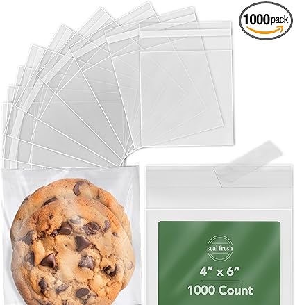 Photo 1 of Self Sealing Cellophane Bags - 4" x 6" (1000 Count) - Clear Plastic Resealable Cello Bag - Cellophane Treat Bags, Cookie Bags for Packaging, Candy bags, Cello Bags, Pastry Bags
