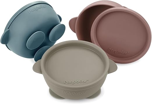 View 1 of ***8ONE PIECE ONLY*** PandaEar 1 Pack Baby Bowls with Suction, Silicone Toddler Bowls with Lids, No Spill Suction Bowls for Baby Infant First Stage, Baby Food Feeding Bowl Set, Blue/Brown/Red