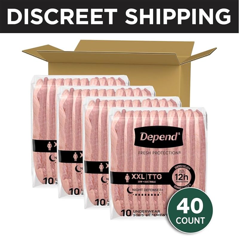 Photo 1 of *********READ CLERK NOTES*********
Depend Night Defense Adult Diapers, Incontinence & Postpartum Bladder Leak Underwear for Women, Disposable, Overnight, Medium, Blush, 40 Count  Packaging May Vary
