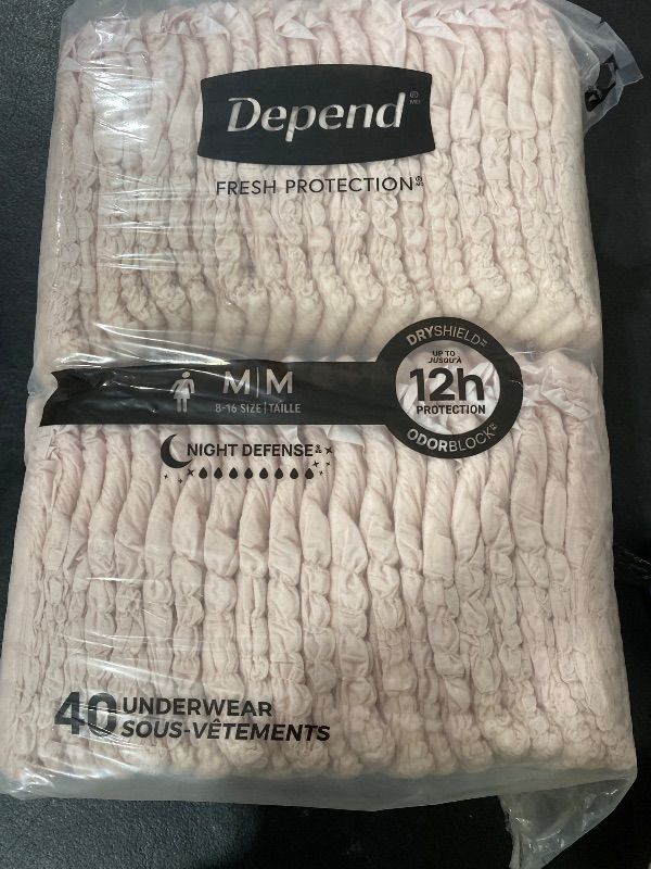 Photo 1 of *********READ CLERK NOTES*********
Depend Night Defense Adult Diapers, Incontinence & Postpartum Bladder Leak Underwear for Women, Disposable, Overnight, Medium, Blush, 40 Count  Packaging May Vary
