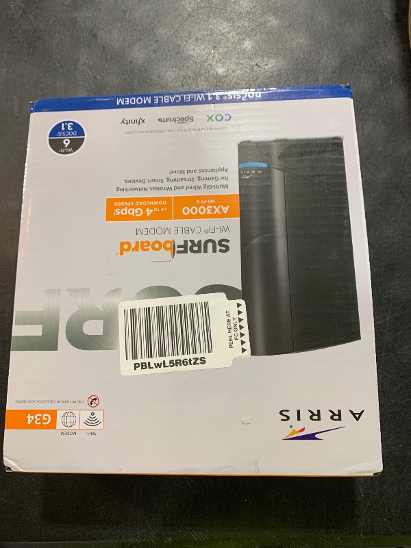 Photo 1 of ARRIS (G34) - Cable Modem Router Combo - Fast DOCSIS 3.1 Gigabit WiFi 6 (AX3000), Approved for Comcast Xfinity, Cox, Spectrum & More, 1 Gbps Max Internet Speeds