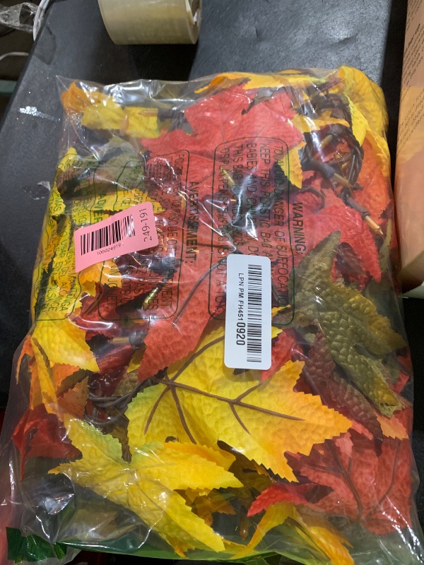 Photo 1 of Thanksgiving Decorations for Home Large Maple Leaves 9Ft Plug in Thanksgiving Garland with Lights 50 Orange Bulbs UL Certified Connectable Fall Garland Lights for Indoor Outdoor Harvest Decorations