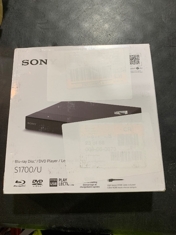 Photo 1 of SONY S1700 Multi System All Region CodeFree Blu Ray Disc DVD Player - PAL/NTSC - USB - 110-240V 50/60Hz - 6 feet HDMI Cable Included
