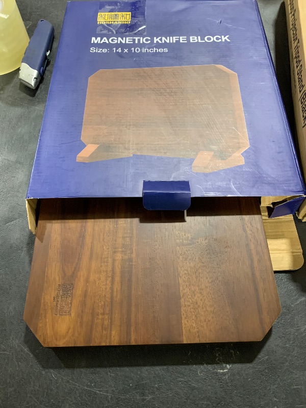 Photo 1 of HOSHANHO Magnetic Knife Block, Thickened Acacia Wood Kitchen Knife Holder Stand with Strong Magnets, Multifunctional Double Side Knife Storage Organizer for Kitchen Counter