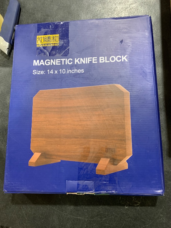 Photo 1 of HOSHANHO Magnetic Knife Block, Thickened Acacia Wood Kitchen Knife Holder Stand with Strong Magnets, Multifunctional Double Side Knife Storage Organizer for Kitchen Counter