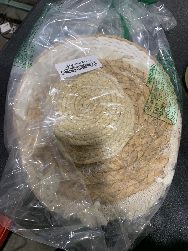 Photo 1 of Anglechic 15 Pcs Boho Wall Basket Decor Woven Rattan Seagrass Wall Decor Hanging Rustic Farmhouse Western Art Decoration for Nursery Living Room Bedroom Home Kitchen(Grey White Style)