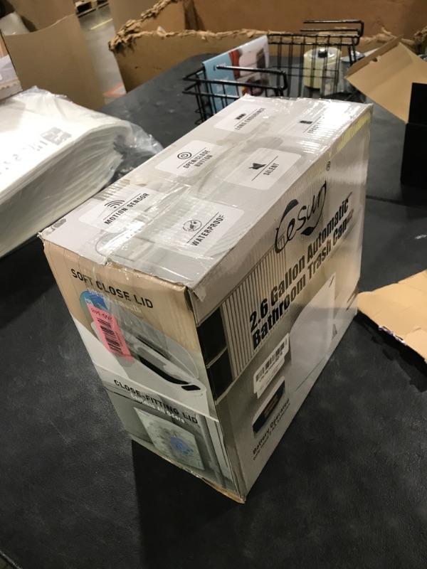 Photo 1 of Cesun Automatic Motion Sensor Bathroom Trash Can with Lid, 2.6 Gallon Touchless Trash Bin, Smart Plastic Slim Garbage Can Small White Wastebasket for Toilet, Office, rv, Bedroom, Living Room