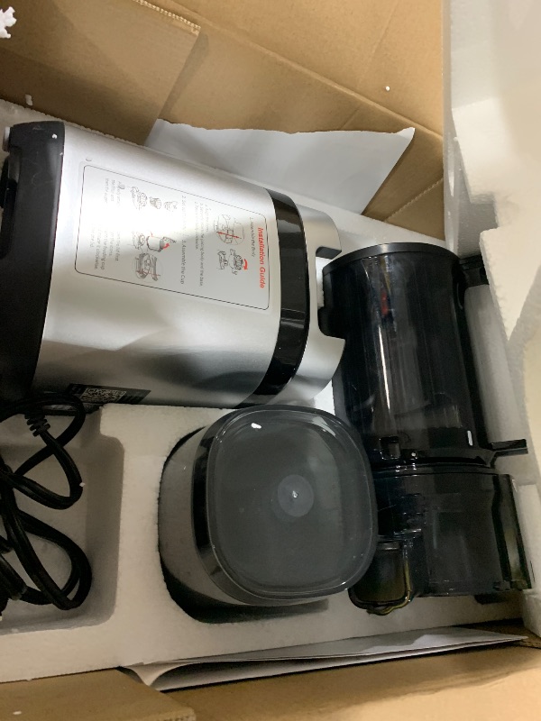 Photo 1 of Juicer Machines, Cold Press Juicer with Wide Feed Chute, Slow Masticating Juicers for Whole Vegetables & Fruits, High Juice Yield, Easy to Clean, Large Auger, Light Silver