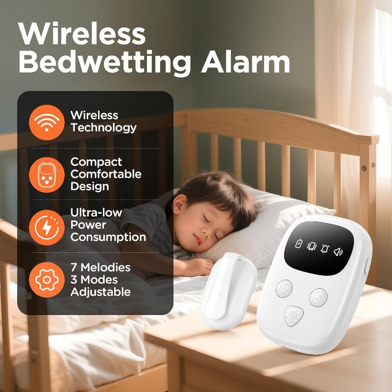 Photo 1 of 2026 New Wireless Bed Wetting Alarm for Boys and Girls, White Bedwetting Alarm, Compact & Comfortable Wireless Sensor, 7 Melodies 3 Modes,Includes Progress Card and Stickers
