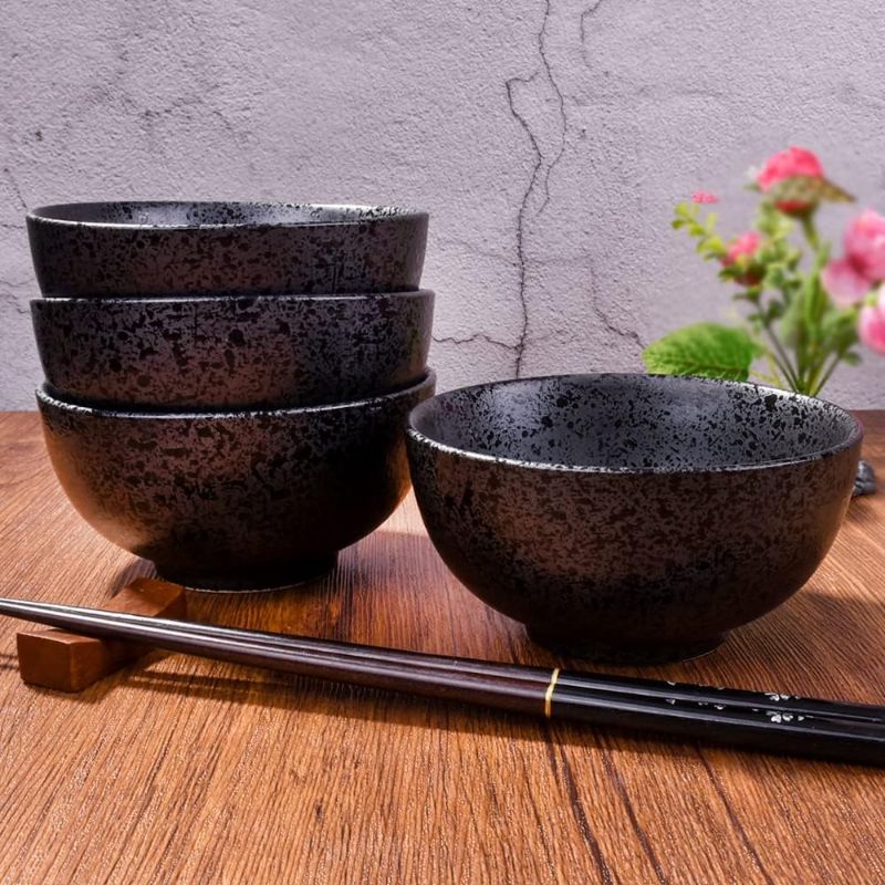Photo 1 of Cerficer Japanese Rice Bowl Set of 4 Black Ceramic Sushi Sauce Bowls for Rice Soup