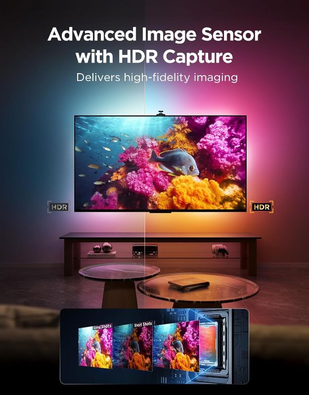 Photo 1 of Govee TV Backlight 3 Pro with HDR Triple Camera, 16.4ft 5-in-1 RGBWWIC LED Strip Lights That Change with 75-85 Inch TVs, 75LEDs/m, Supports AI Filter, Smart App and Voice Control, DreamView Sync