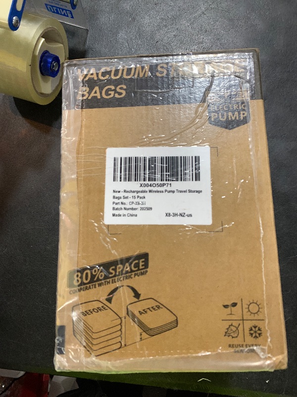 Photo 1 of Rechargeable Wireless Pump Travel Storage Bags Set - 15 Pack Portable Space Saver Bags for Travel & Home - Vacuum Compression Packing Seal for Clothes, Blankets, Seasonal Storage