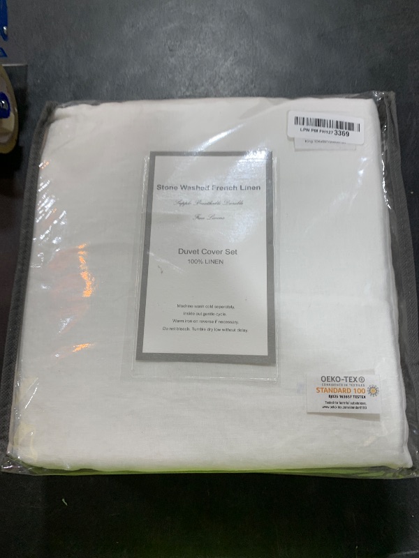 Photo 1 of meadow park 100% Stone Washed French Linen Duvet Cover Set 3 Pieces - Super Soft, King Size 104 inches x 92 inches, Shams 20 inches x 36 inches, Ruffled Style - Button Closure - Corner Ties, White