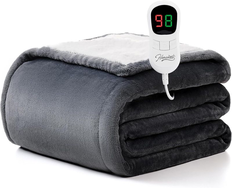 Photo 1 of  Heated Blanket Electric Throw - 50"x60" Heating Blanket Throw 1/2/4/6/8 Hours Auto-Off 10 Heat Level Over-Heat Protection Flannel Sherpa ETL Certification
