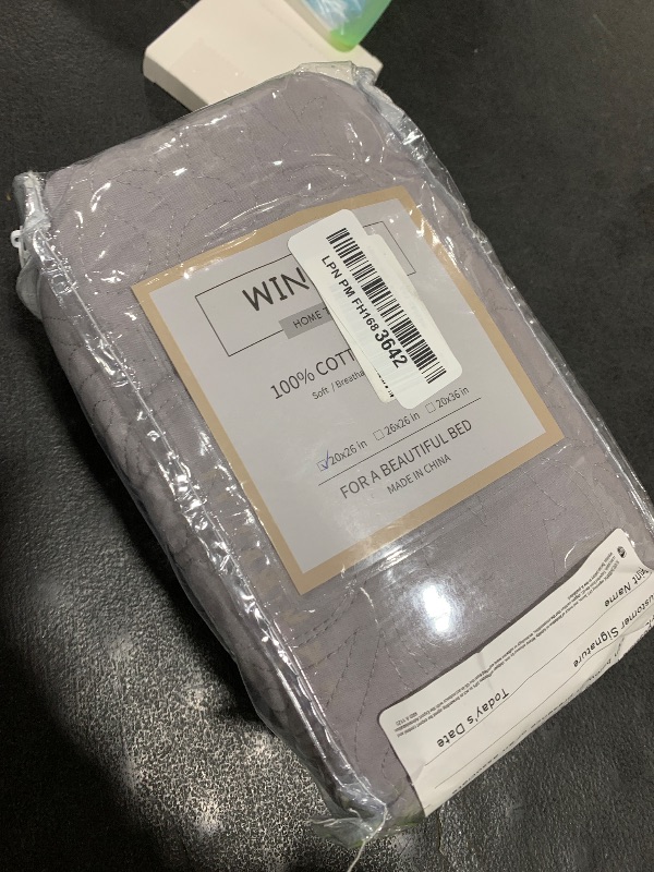 Photo 1 of WINLIFE 100% Cotton Quilted Pillow Sham Floral Printed Pillow Cover (Grey)