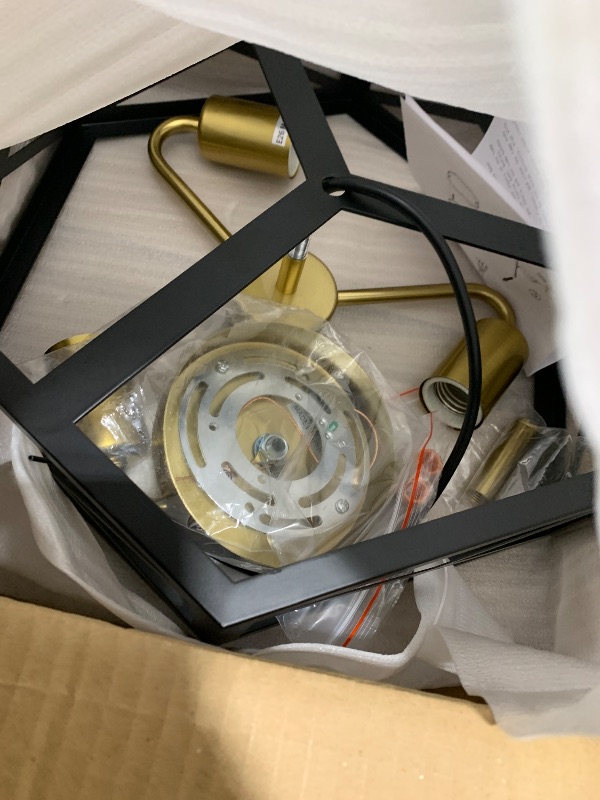 Photo 1 of XSDeTu Modern Flush Mount Ceiling Light, 3-Light Black Gold Hallway Light Fixtures Ceiling Mount, Industrial Close to Ceiling Light with Metal Hexagon Cage Ceiling Lamp for Kitchen, Bedroom, Bathroom