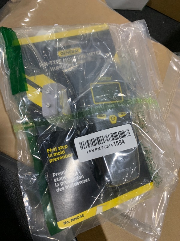 Photo 1 of General Tools MMD4E Digital Moisture Meter, Water Leak Detector, Moisture Tester, Pin Type, Backlit LCD Display With Audible and Visual High-Medium-Low Moisture Content Alerts, Grays