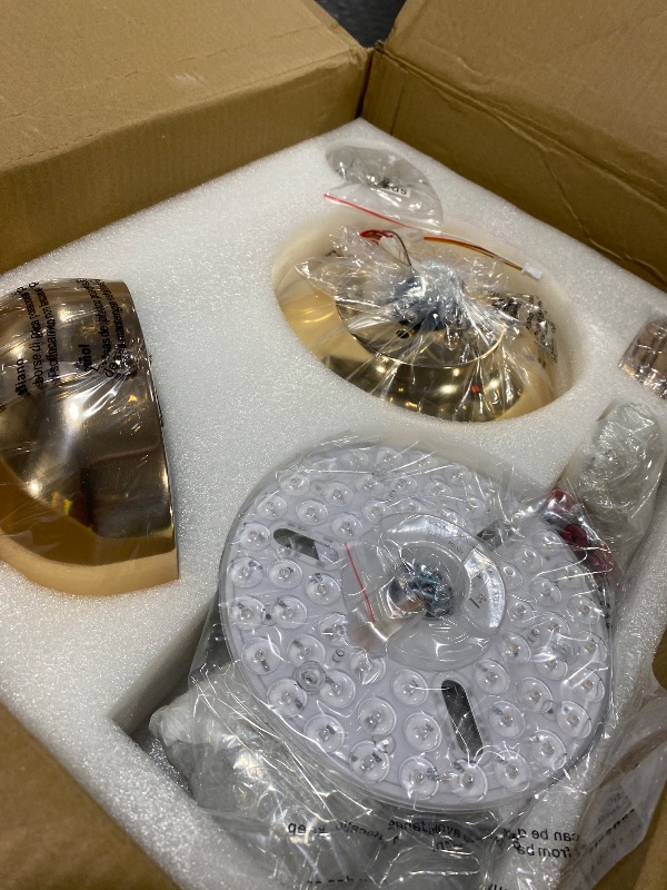 Photo 1 of Crystal Ceiling Fan Fandelier with Lights-Ceiling Fans,50" Low Profile and Remote Control, Flush Mount, Reversible, Dimmable, Noiseless, Gold Ceiling Fan for Bedroom