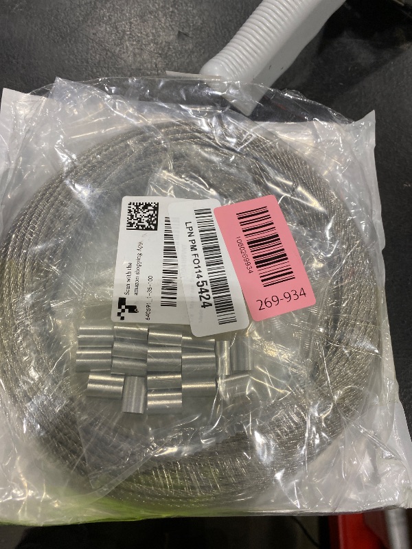 Photo 1 of 1/8" Stainless Steel Cable 100ft Wire Rope Metal Cable with Loop Sleeve and Steel Thimble 7x7 Strand Core Metal Wire for Deck Railing Stair Handrail Balusters Clothesline