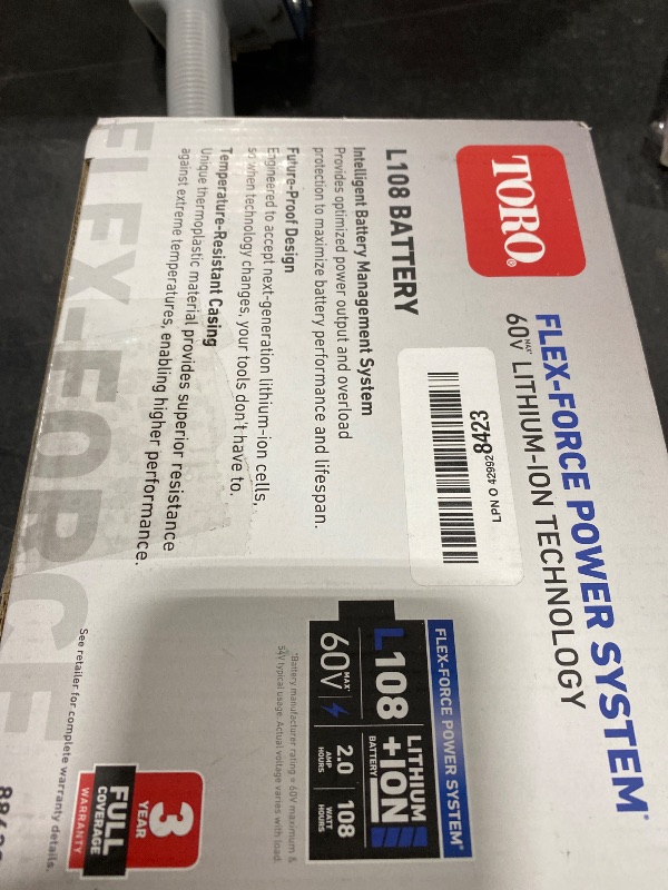 Photo 1 of Toro 60V MAX* Flex-Force 2.0Ah Lithium-Ion Battery
