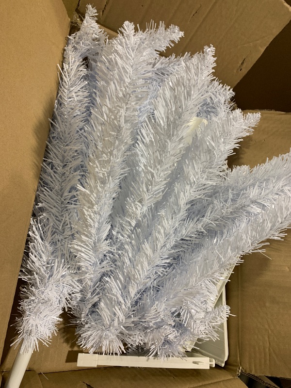 Photo 1 of 4ft Lighted Artificial White Christmas Tree | Leeheeyee Small Christmas Tree, Not Pre-lit White Tinsel Pine Trees with Lights, Ideal for Home, Office, and Xmas Tree Party Décor