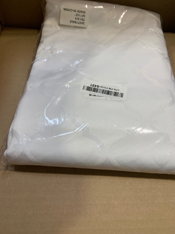 Photo 1 of SASTYBALE White Table Cloth Rectangle, Floral Tablecloth Polyester Spill Proof Wrinkle Resistant Table Cover for Kitchen Dining, Camping, Parties(Rectangle,60"x102", 8-10 Seats)