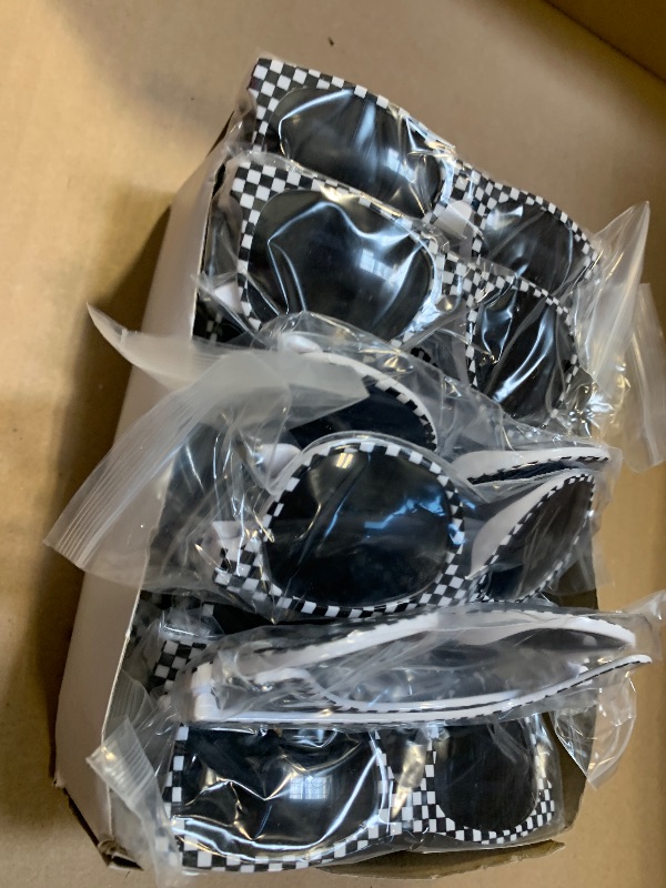 Photo 1 of 16 Pack Race Car Checkered Sunglasses White Black Frame Checker Sunglasses Bulk for Kids Racing Party Favors Essentials & Gear Up With Hot Car Plastic Glasses for Racing Theme Birthday Party Gifts