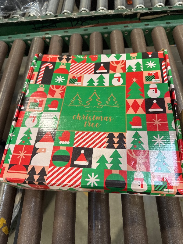 Photo 1 of 5FT Pop Up Christmas Tree with Timer 60 Warm White & Multi Color Fairy Light 3D Star 15 Ball Ornament, Blue White Tinsel Christmas Tree Slim Pencil Xmas Tree Home Office Holiday Decor Indoor Outdoor