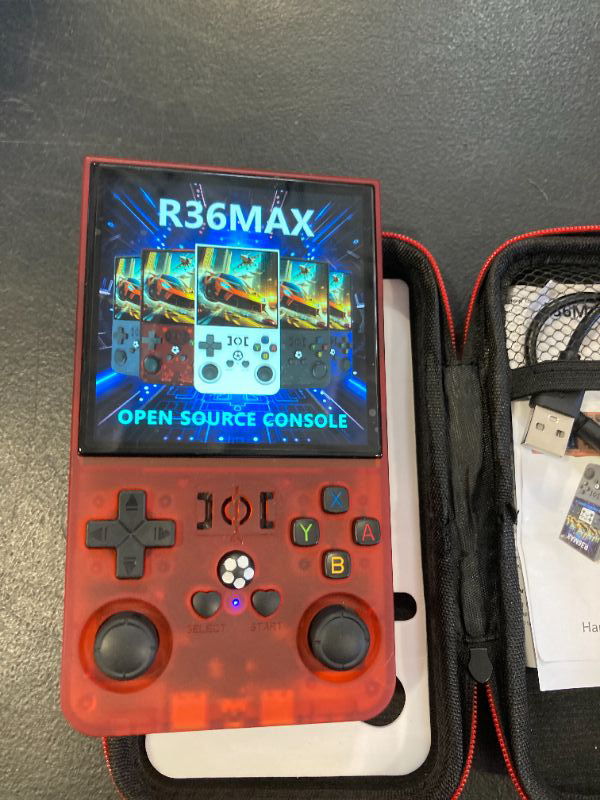 Photo 1 of ***PLEASE READ NOTE*** R36MAX Retro Gaming Console, 4.0 Inch Handheld Game Console with 64GB Classic Video Games Inchluded,Support 30+ Simulators,Hand Held Game Console for Christmas (Red)