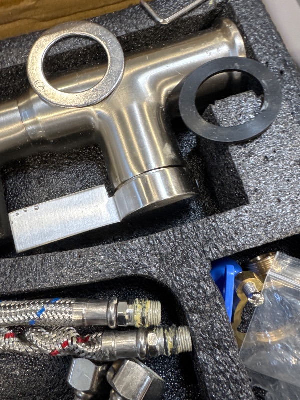 Photo 1 of Lefton Rotatable Bathroom Faucet with Temperature Display in Fahrenheit (Batteries-Free), 3 Water Modes, Brushed Nickel, BF2204-0