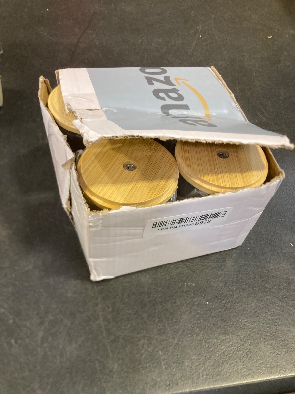 Photo 1 of 4 Pack Qtip Holder Dispenser with Bamboo Lids - 10 oz Clear Plastic Apothecary Jar Containers for Vanity Makeup Organizer Storage - Bathroom Accessories Set for Cotton Swab, Ball, Pads, Floss