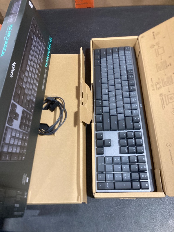 Photo 1 of Logitech MX Mechanical Wireless Illuminated Performance Keyboard, Tactile Quiet Switches, Backlit Keys, Bluetooth, USB-C, macOS, Windows, Linux, iOS, Android, Metal, ?Graphite