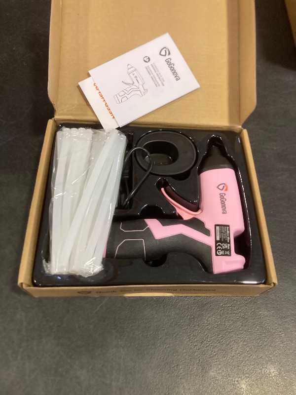 Photo 1 of GoGonova Cordless Glue Gun, 15s Fast Preheating 2Ah Cordless Hot Glue Gun with 25 Pcs Premium Mini Glue Gun Sticks, USB-C Battery Rechargeable Hot Glue Gun, Smart Power-Off, Pink