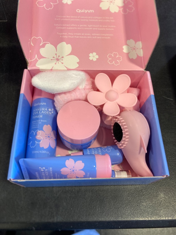 Photo 1 of QUIYUM Sakura Collagen Skincare Set - 8-Piece Glass Skin Routine with Cleanser, Toner, Serum, Eye Cream, Moisturizer | Hydrating, Firming, Glowing for All Skin Types, Skin Care Gift Sets