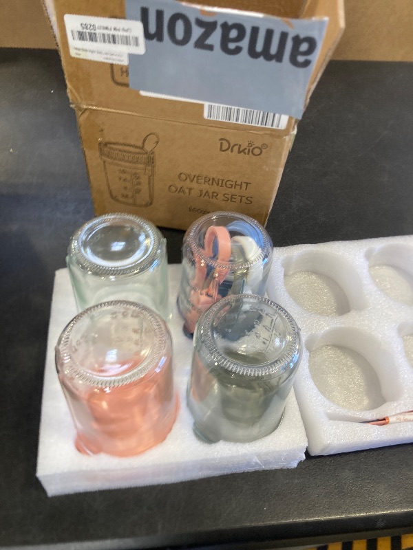 Photo 1 of 4 Pack Overnight Oats Containers with Lids and Spoons - DRKIO 16 Oz Glass Mason Jars for Overnight Oats Leak Proof Oatmeal Container Great for Cereal Fruit Vegetable Milk Salad Yogurt Meal Prep