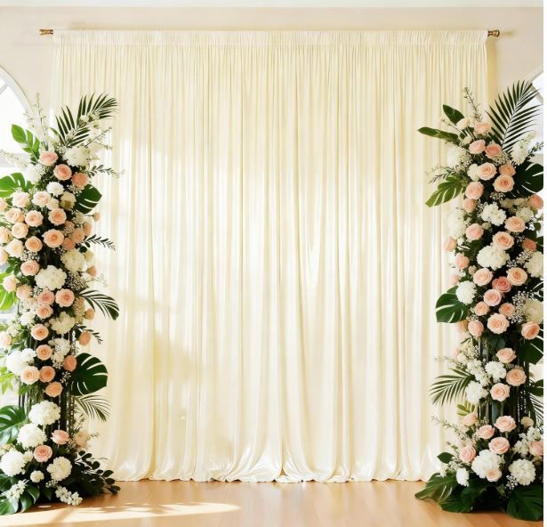 Photo 1 of 10x10ft Yellow Gold Glitter Backdrop Curtain for Parties, Wrinkle Free Satin Photo Backdrop Drapes 2 Panels 5x10FT Shimmer Back Drop Cloth for Wedding Birthday Stage Photography Background
