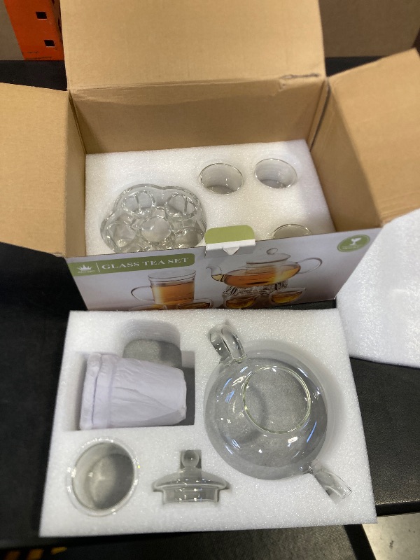 Photo 1 of 2-IN-1 Glass Tea Sets for Adults - Includes Glass Teapot and Mug with Infuser, Warmer Base, 4 Double Wall Glass Tea Cup - for Both Personal and Gathering Tea Time, Gifts for Tea Lovers